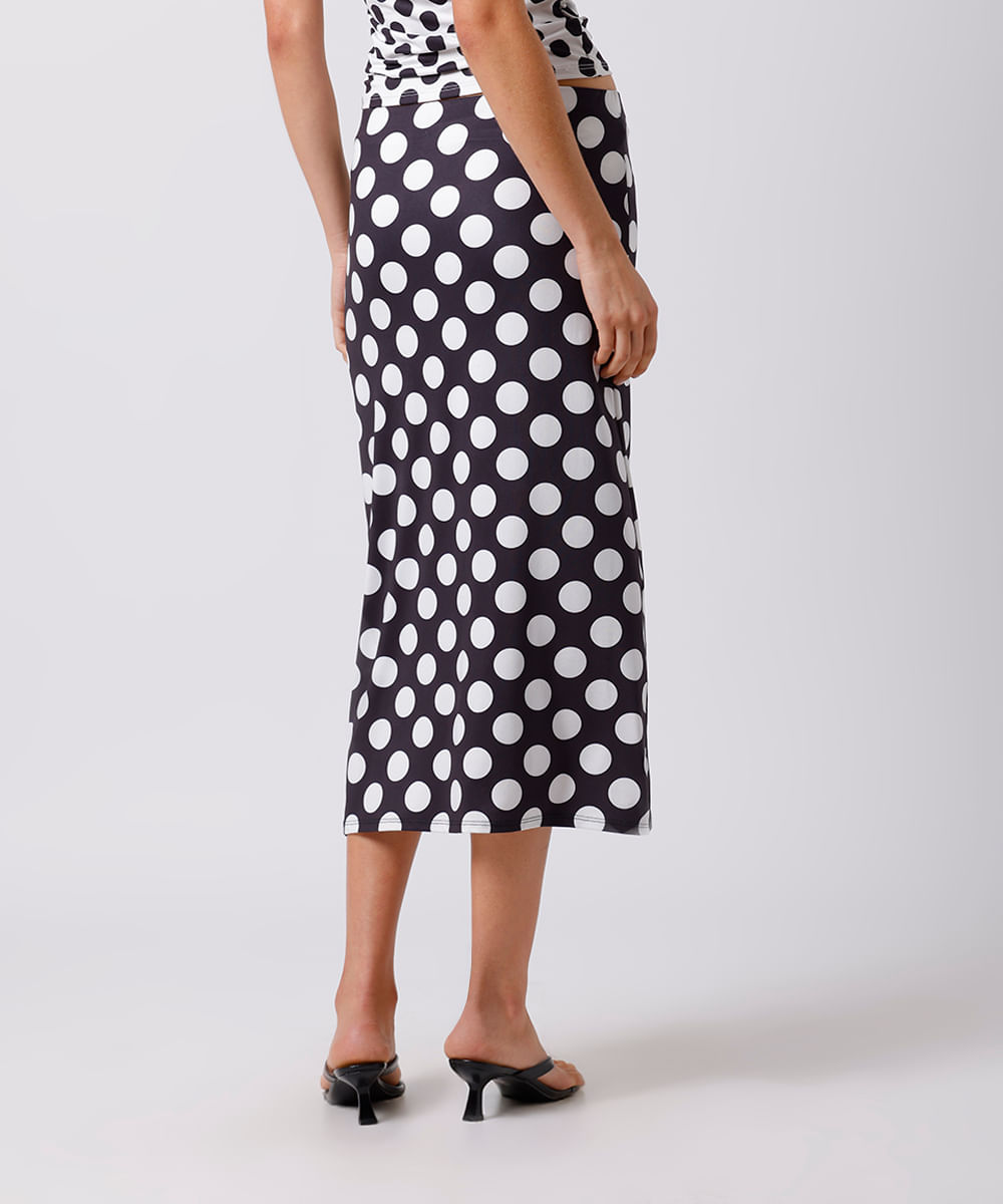 saia midi feminina com fenda poá mindset preta