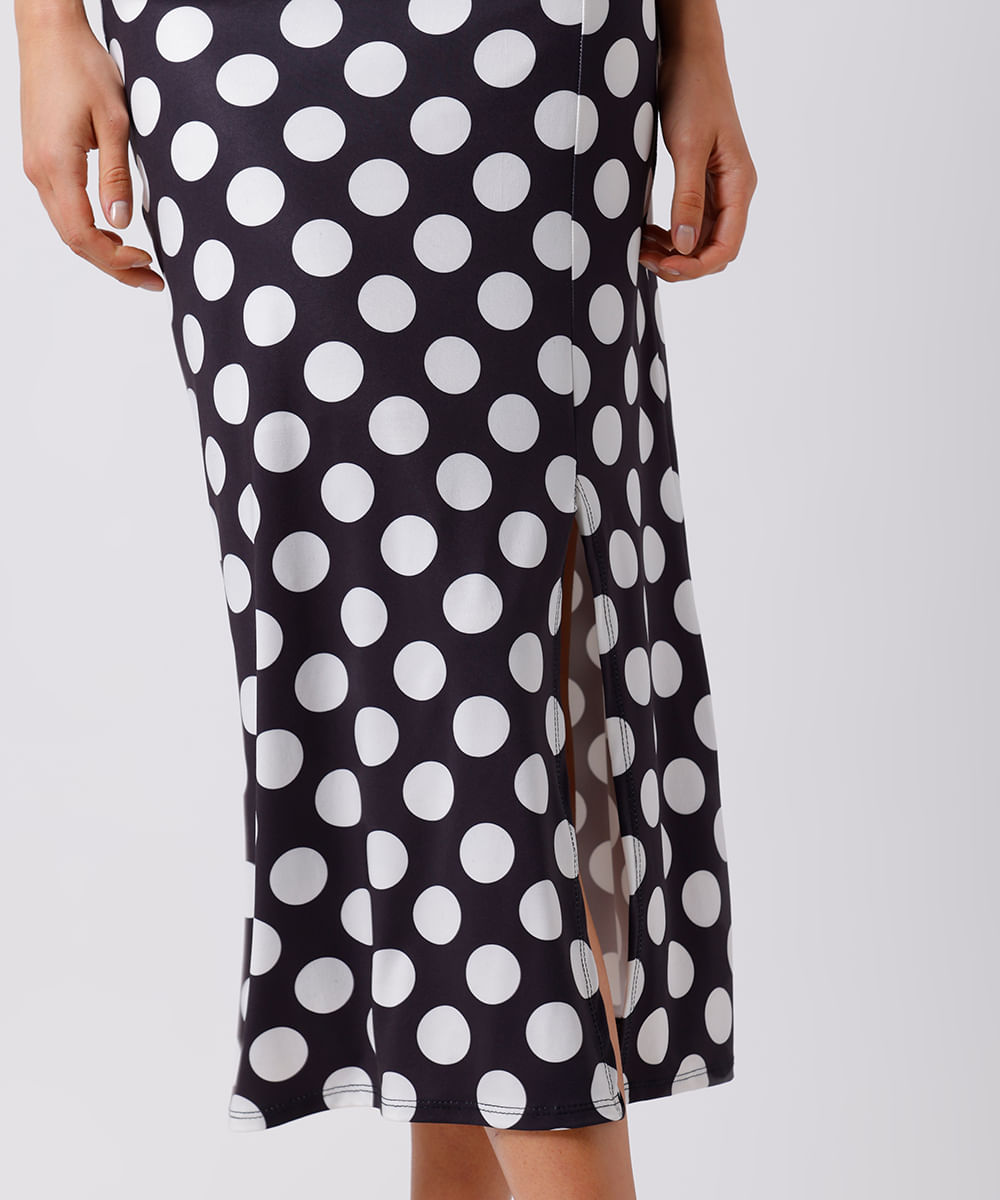 saia midi feminina com fenda poá mindset preta