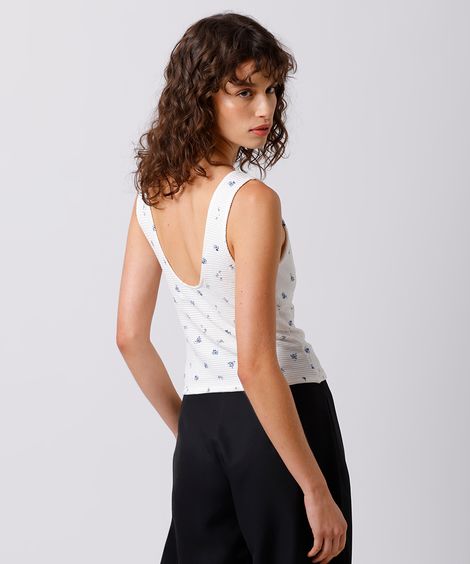 regata feminina com renda floral texturizada mindset off white
