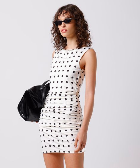 vestido curto feminino franzido poá mindset off white