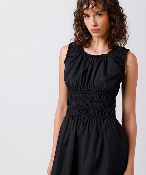 vestido midi feminino franzidos mindset preto