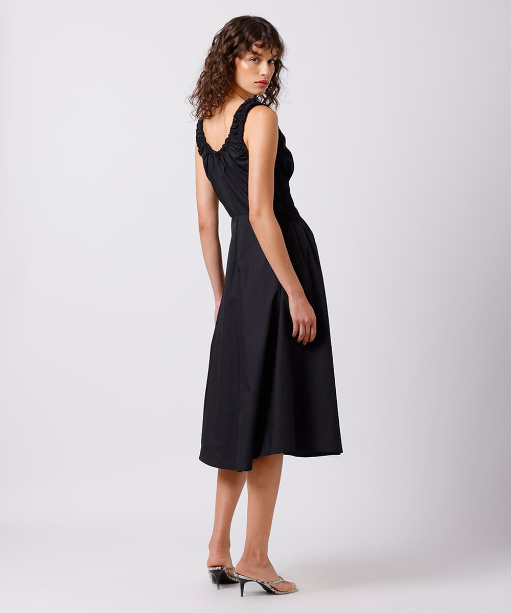 vestido midi feminino franzidos mindset preto
