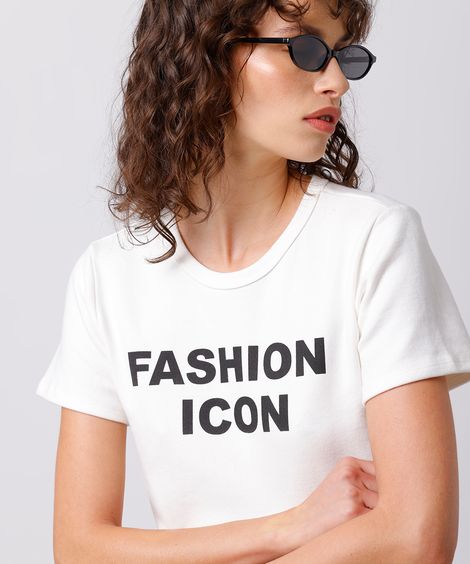 camiseta baby tee feminina de algodão fashion icon mindset off white