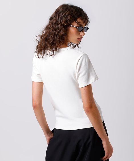 camiseta baby tee feminina de algodão fashion icon mindset off white