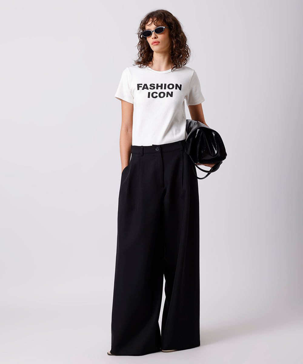 camiseta baby tee feminina de algodão fashion icon mindset off white