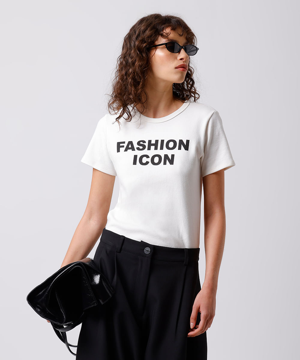 camiseta baby tee feminina de algodão fashion icon mindset off white