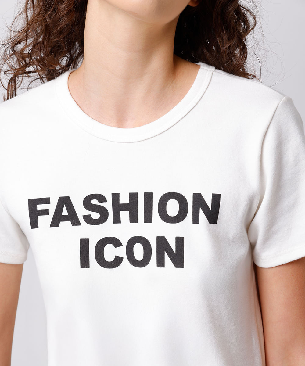 camiseta baby tee feminina de algodão fashion icon mindset off white