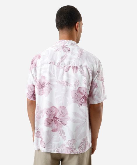 camisa masculina de viscose manga curta floral rosa