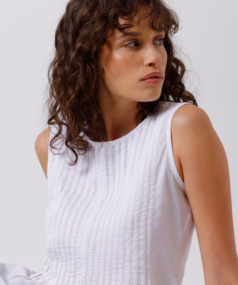 blusa feminina decote redondo com pregas mindset branca