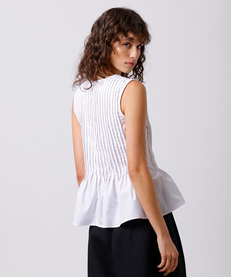 blusa feminina decote redondo com pregas mindset branca