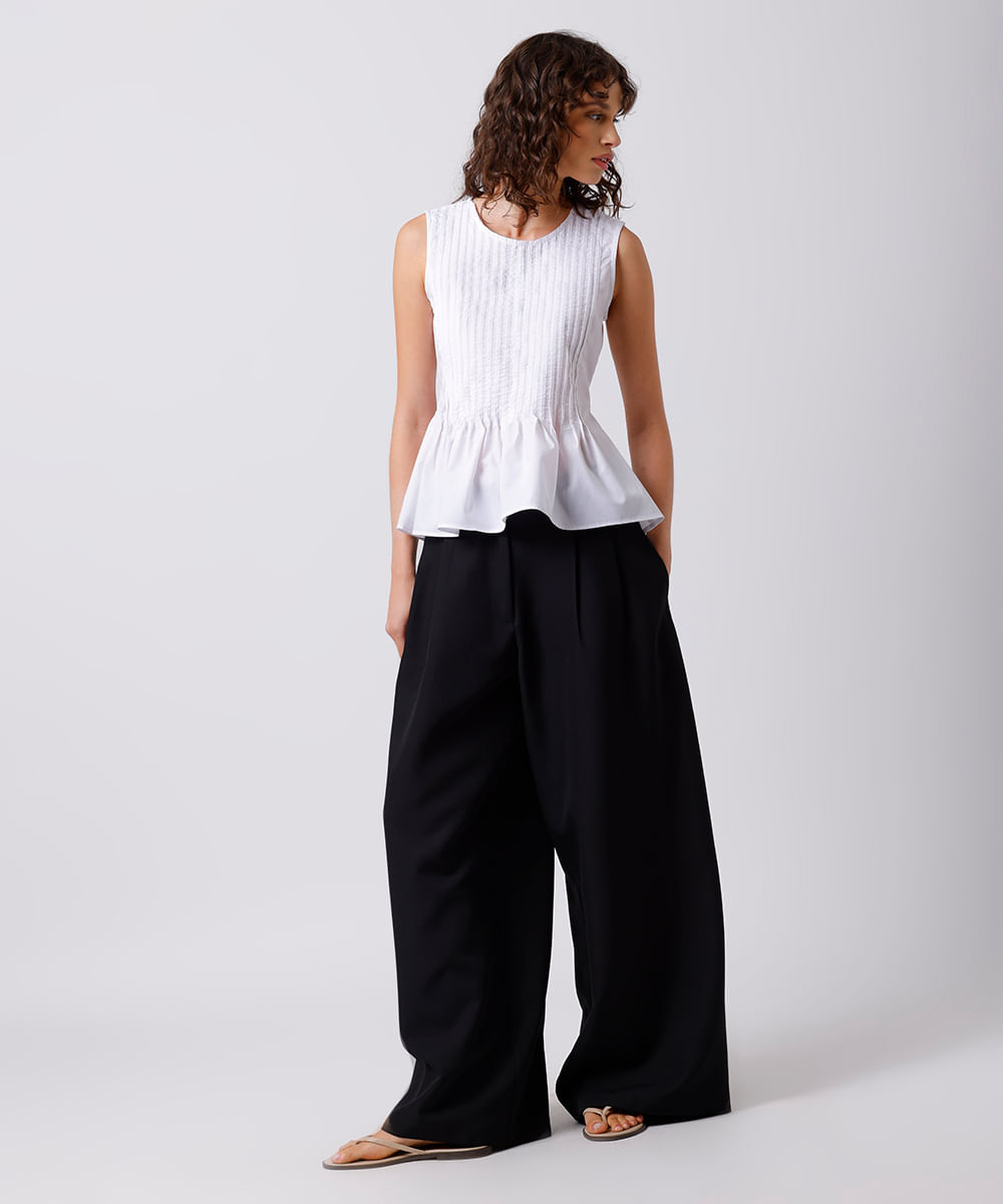 blusa feminina decote redondo com pregas mindset branca