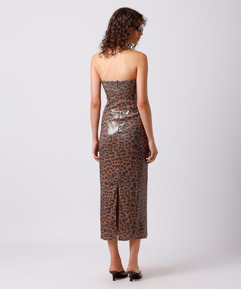 vestido midi feminino sem alça paetê animal print mindset colorido