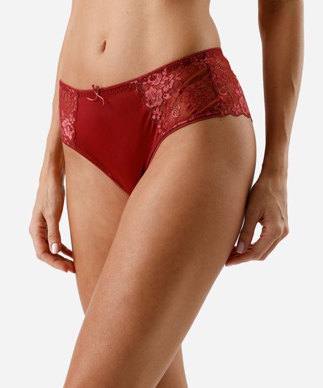 calcinha caleçon com renda floral vermelha