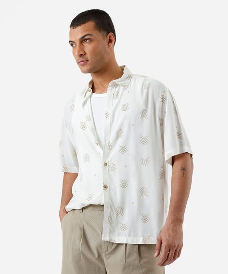 camisa masculina de viscose manga curta étnica colorida