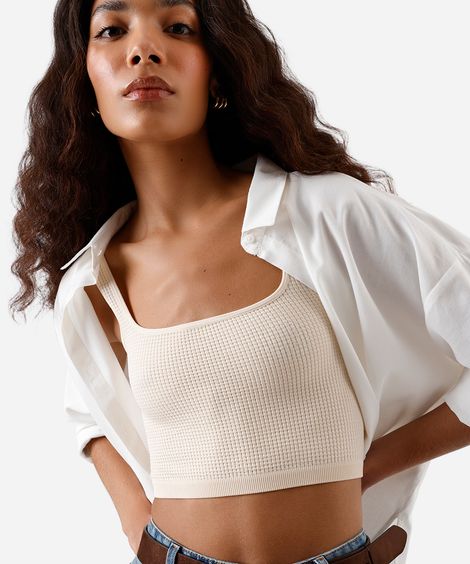cropped básico feminino texturizado bege