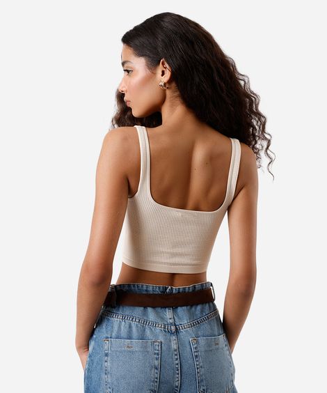 cropped básico feminino texturizado bege