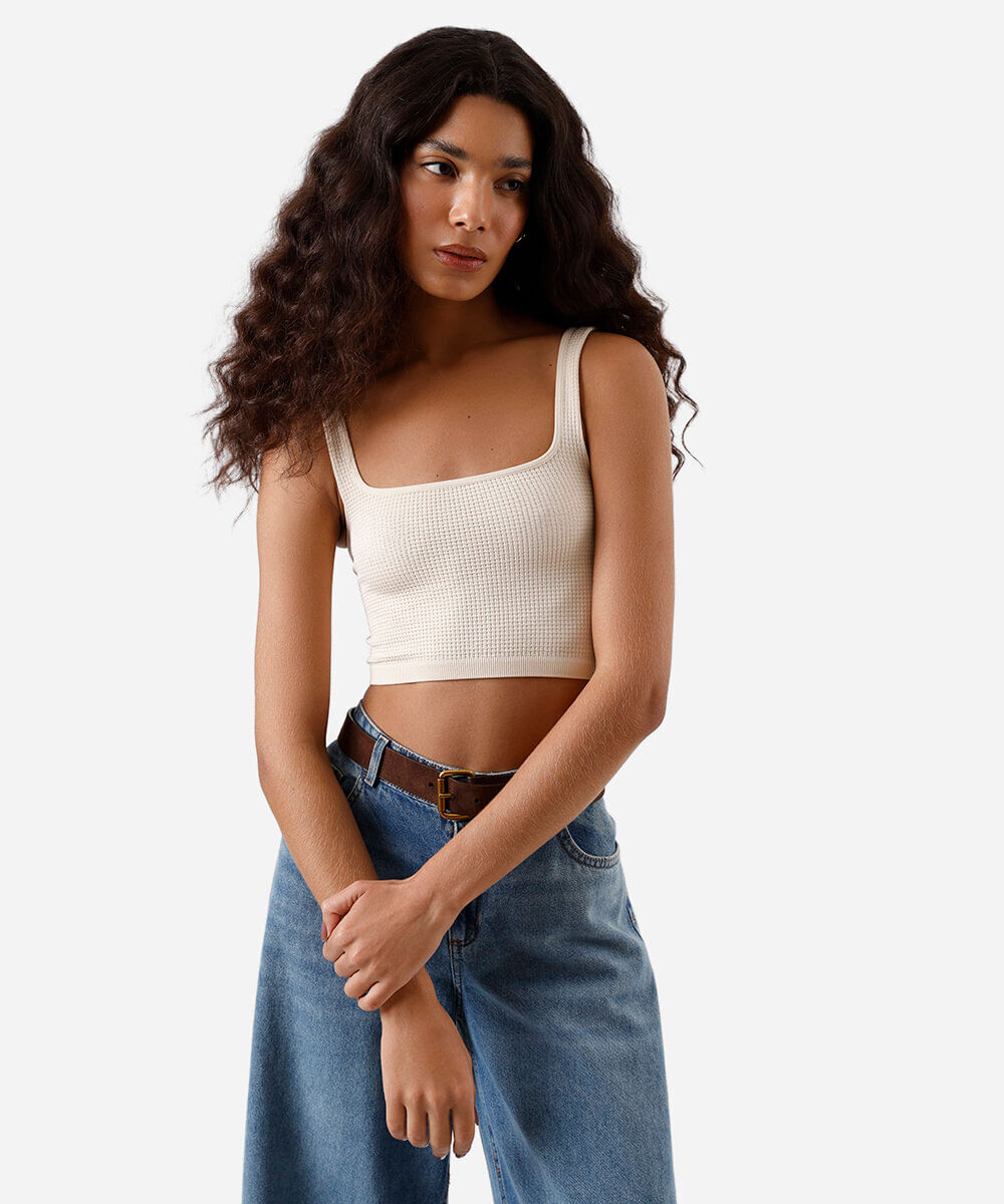 cropped básico feminino texturizado bege