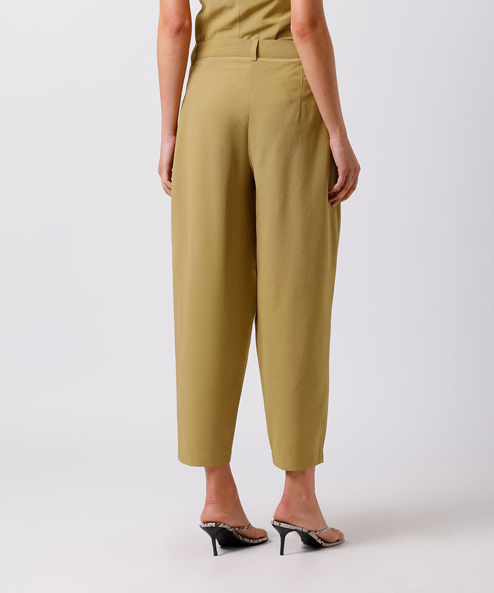 calça balloon feminina de alfaiataria com pregas mindset verde