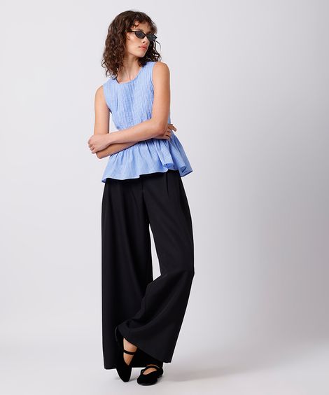calça wide leg feminina de alfaiataria com pregas mindset preta