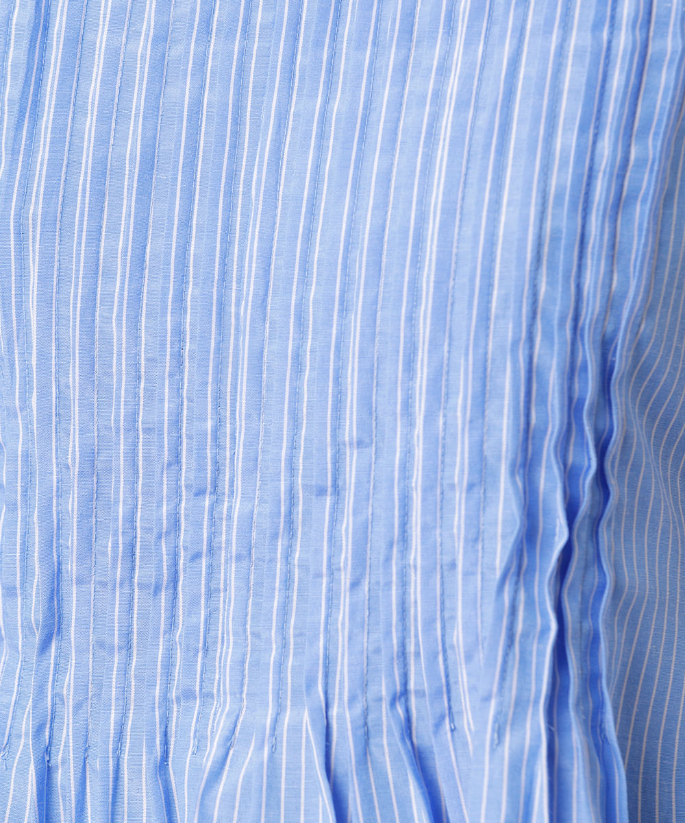 blusa feminina decote redondo com pregas listrada mindset azul