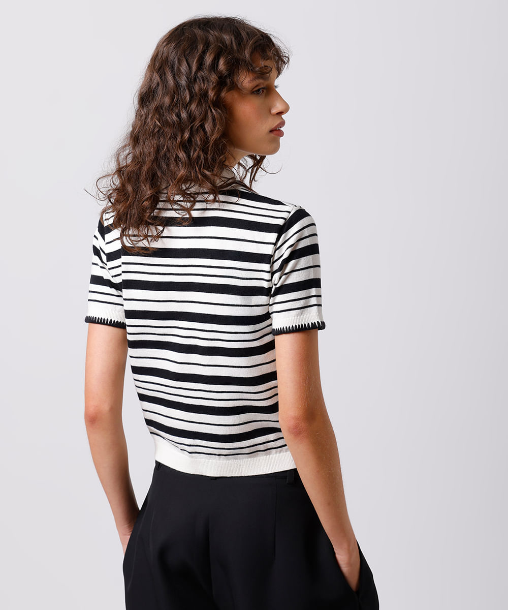 polo feminina de tricot listrada mindset preta