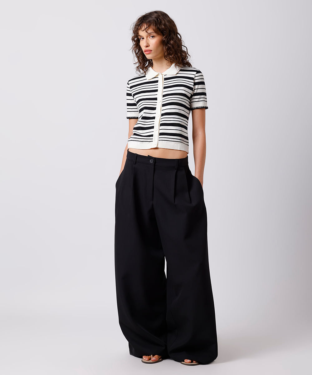 polo feminina de tricot listrada mindset preta