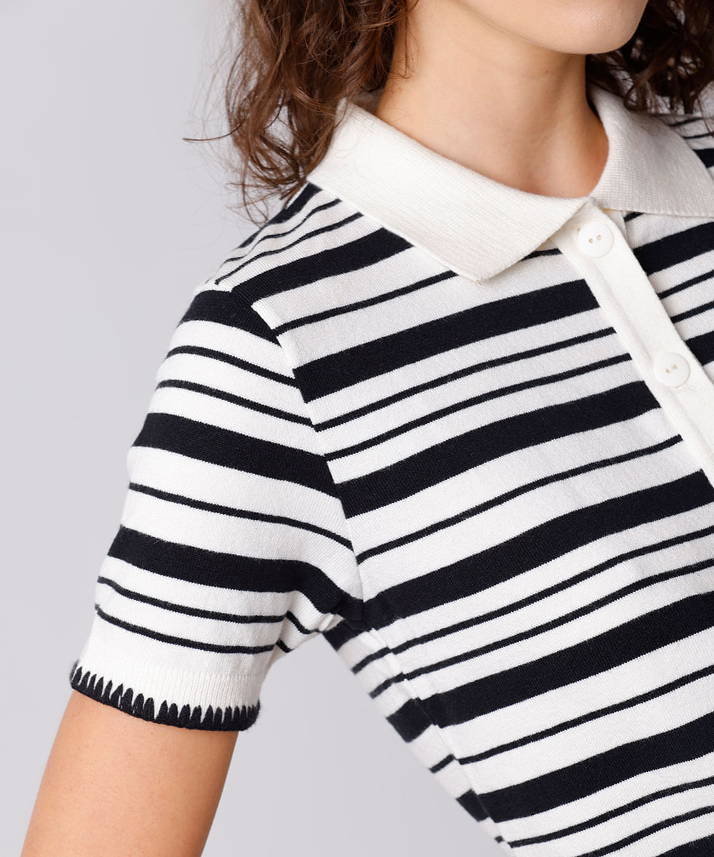 polo feminina de tricot listrada mindset preta