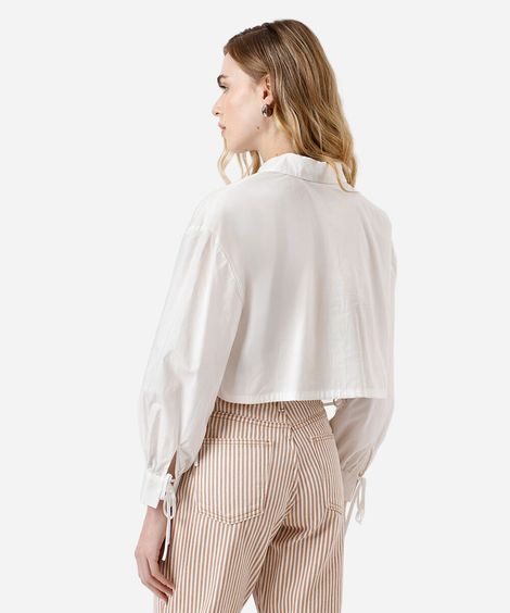 camisa cropped feminina de algodão com amarração off white