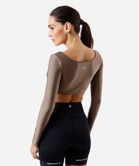 cropped feminino esportivo ace com bojos removíveis marrom