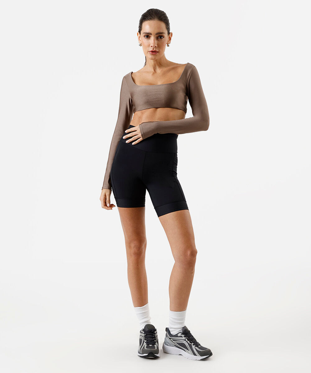 cropped feminino esportivo com bojos removíveis marrom