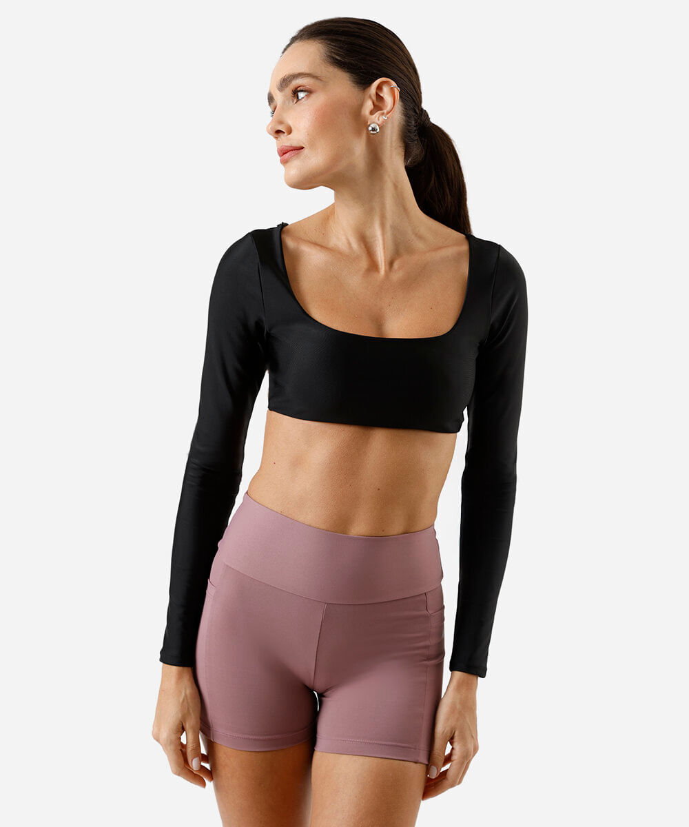 cropped feminino esportivo com bojos removíveis preto
