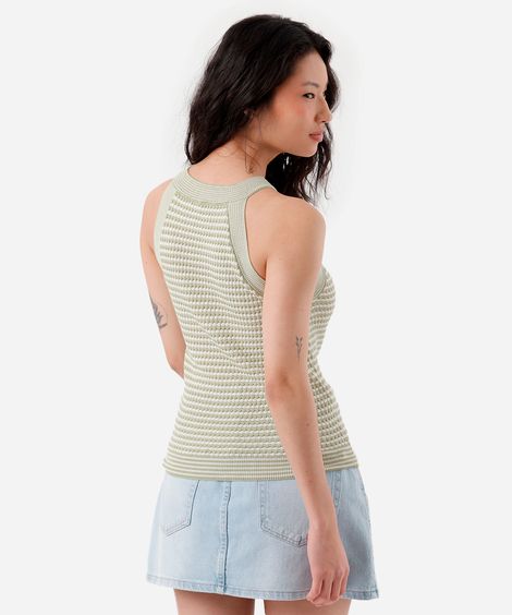 blusa halterneck feminina de tricot listrada texturizada verde