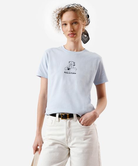 camiseta de algodão fora da caixa manga curta off white - azul claro