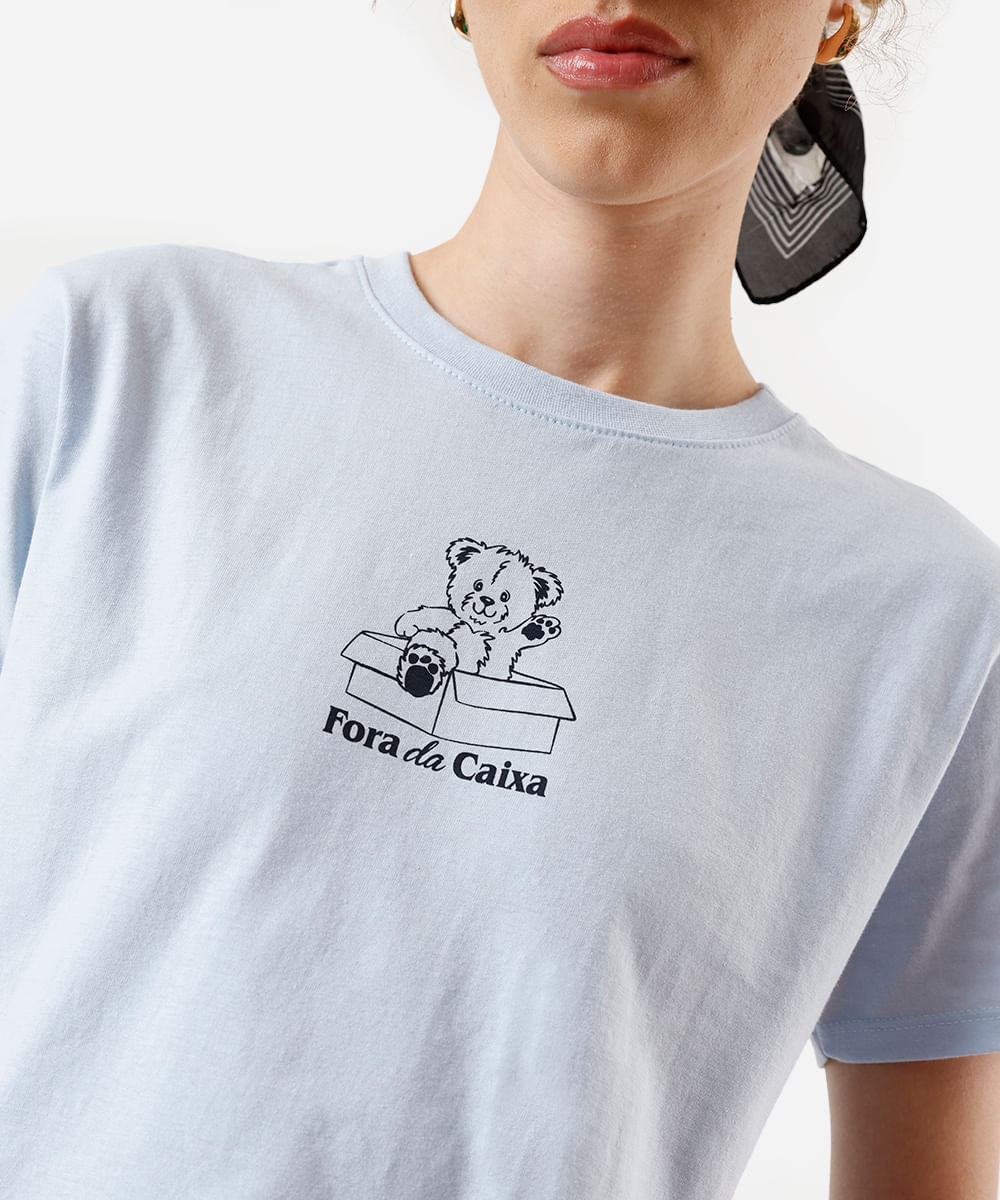 camiseta de algodão fora da caixa manga curta off white - azul claro
