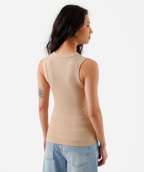 regata básica feminina de algodão canelada bege
