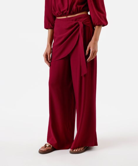calça feminina de viscose com amarração vinho