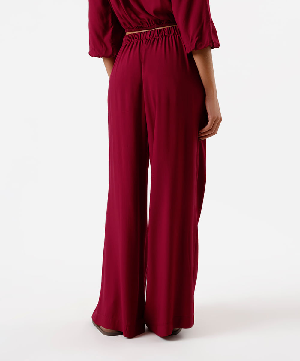 calça feminina de viscose com amarração vinho