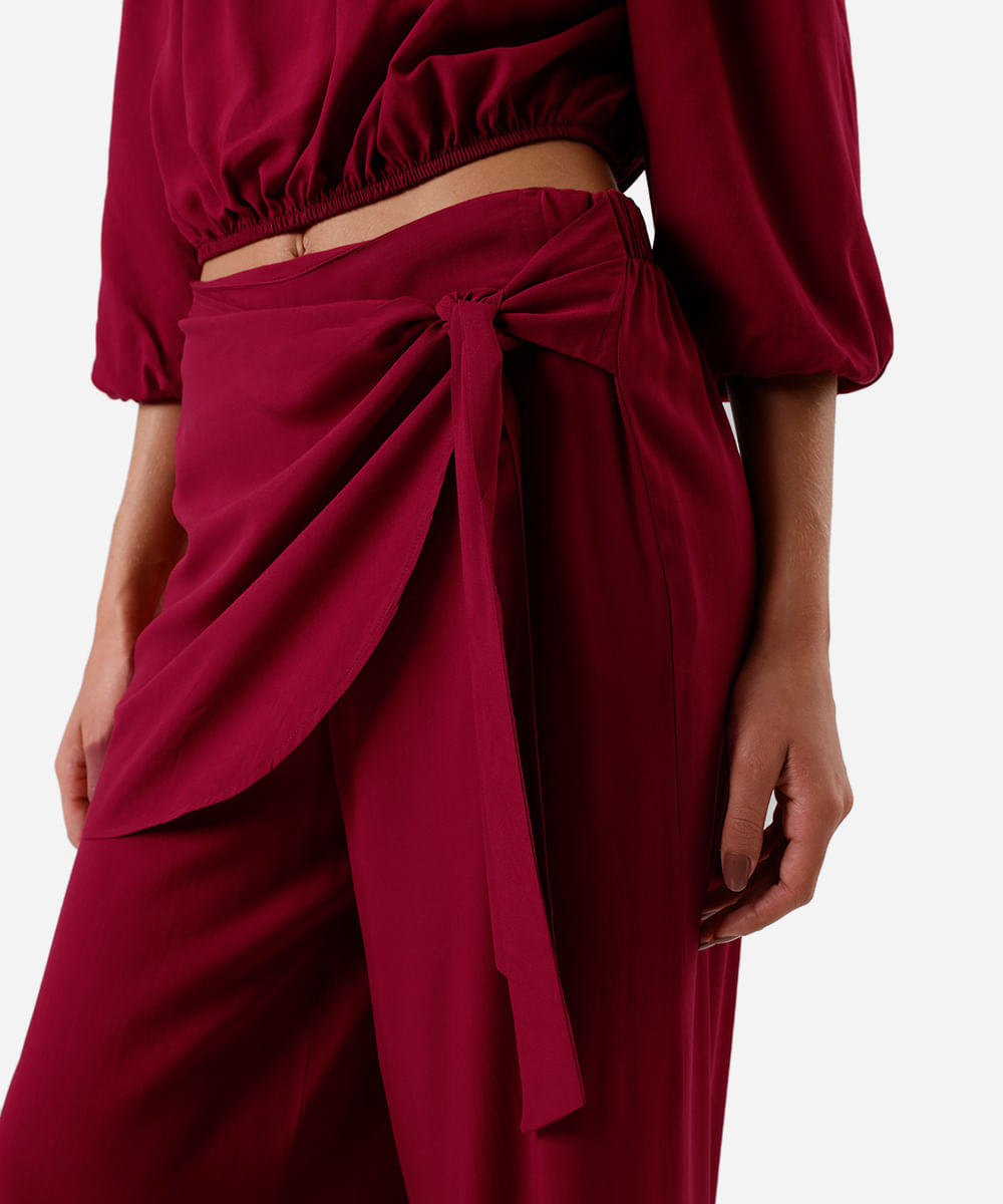 calça feminina de viscose com amarração vinho