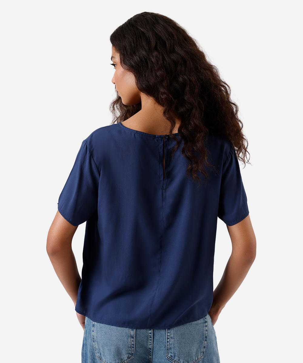 blusa feminina de viscose bordado folhagens azul
