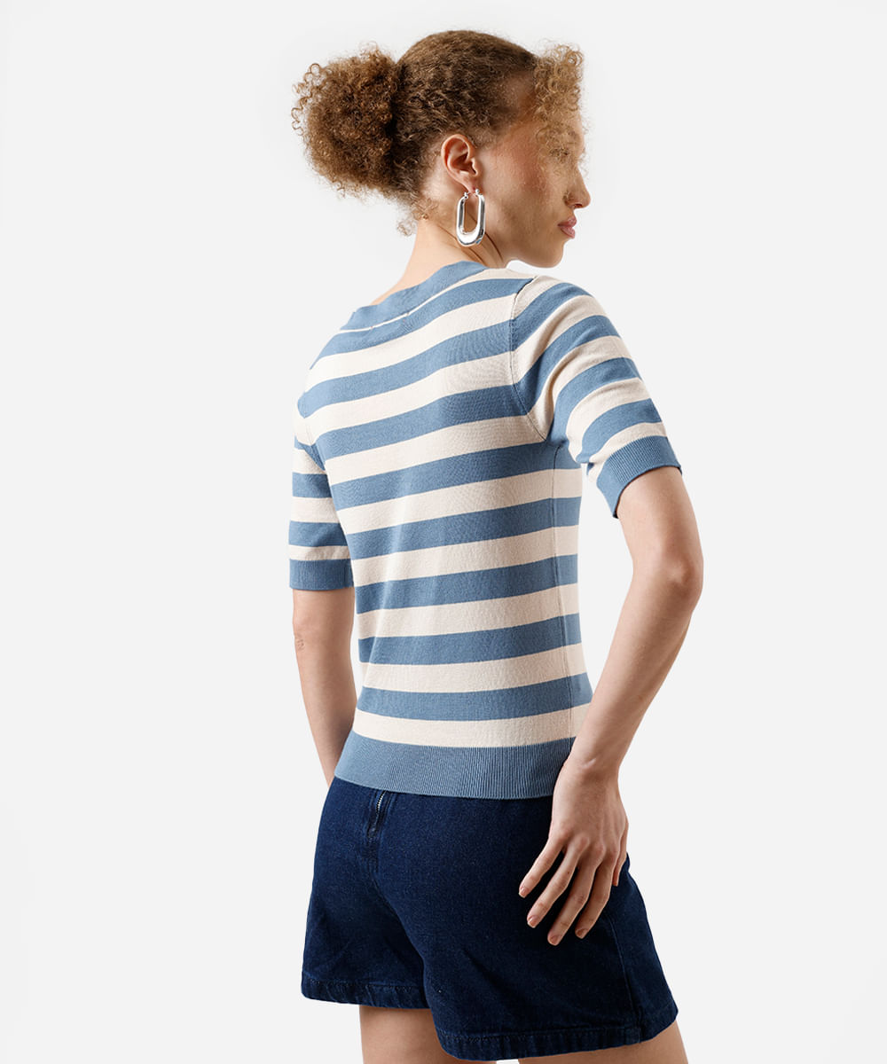 blusa feminina de tricot listrada azul