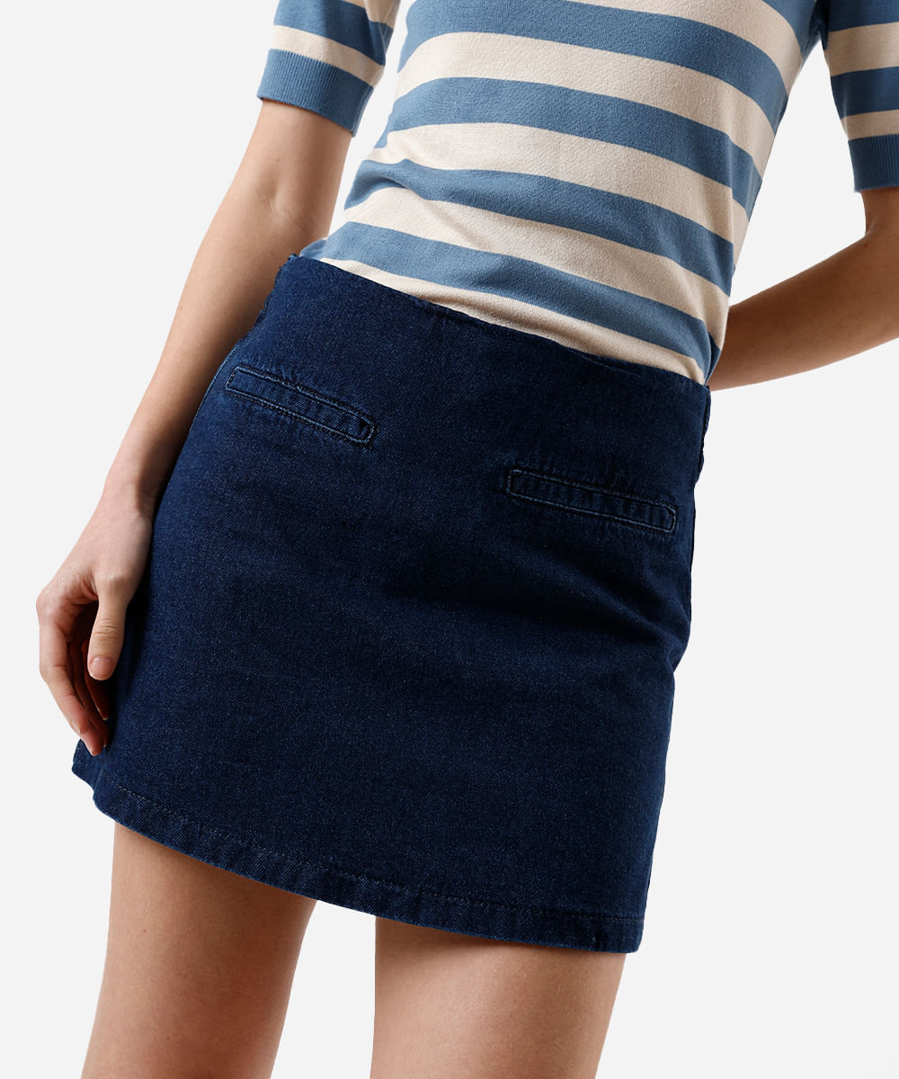 short saia feminino jeans cintura alta azul