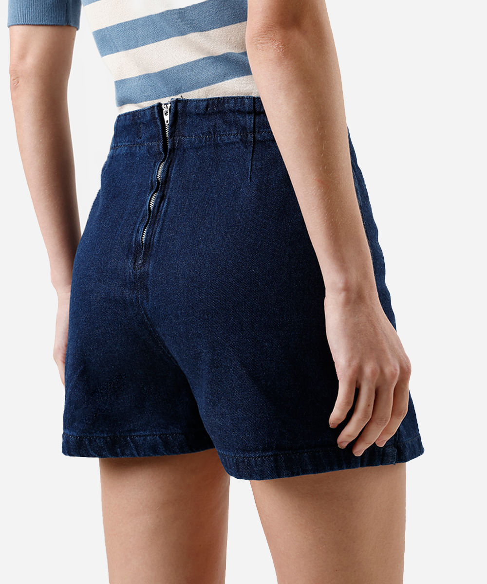 short saia feminino jeans cintura alta azul