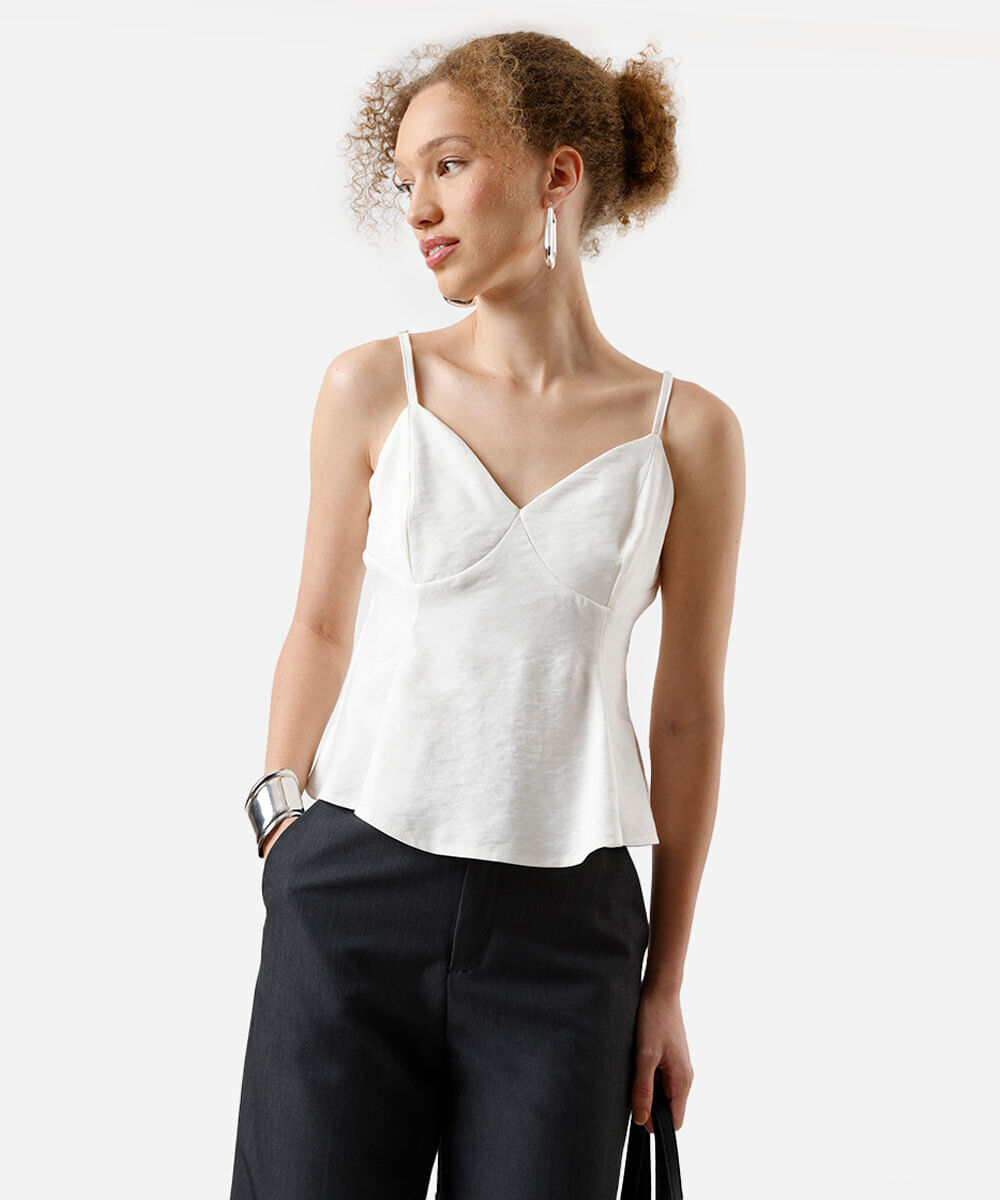 blusa peplum feminina alça fina de viscose off white