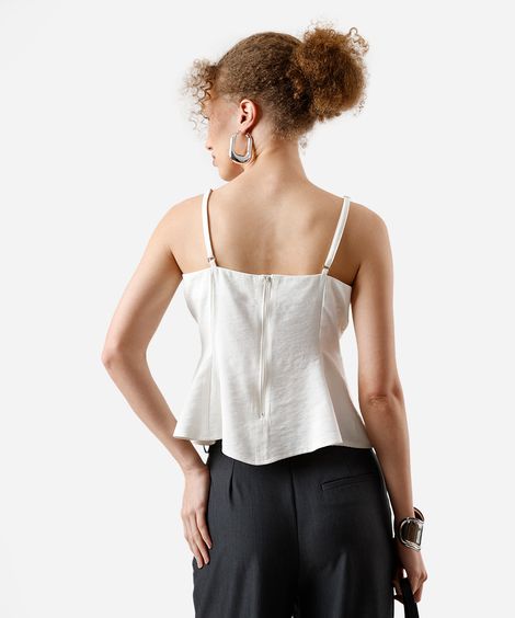 blusa peplum feminina alça fina de viscose off white