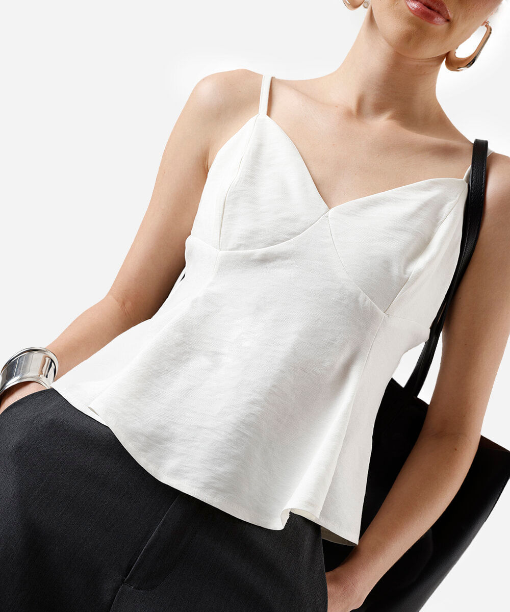 blusa peplum feminina alça fina de viscose off white