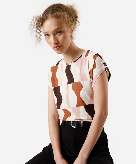 blusa feminina de viscose geométrica rosa