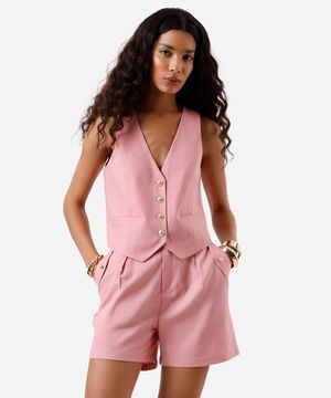 colete feminino de alfaiataria com linho rosa