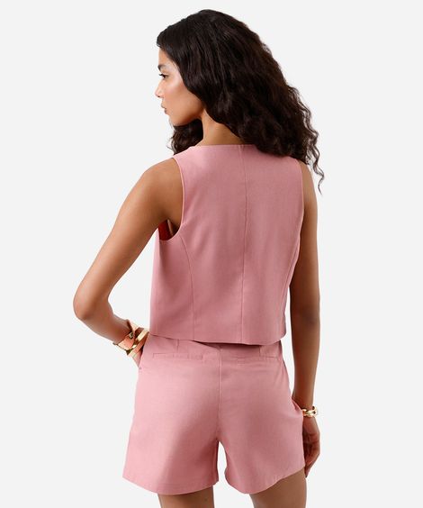colete feminino de alfaiataria com linho rosa