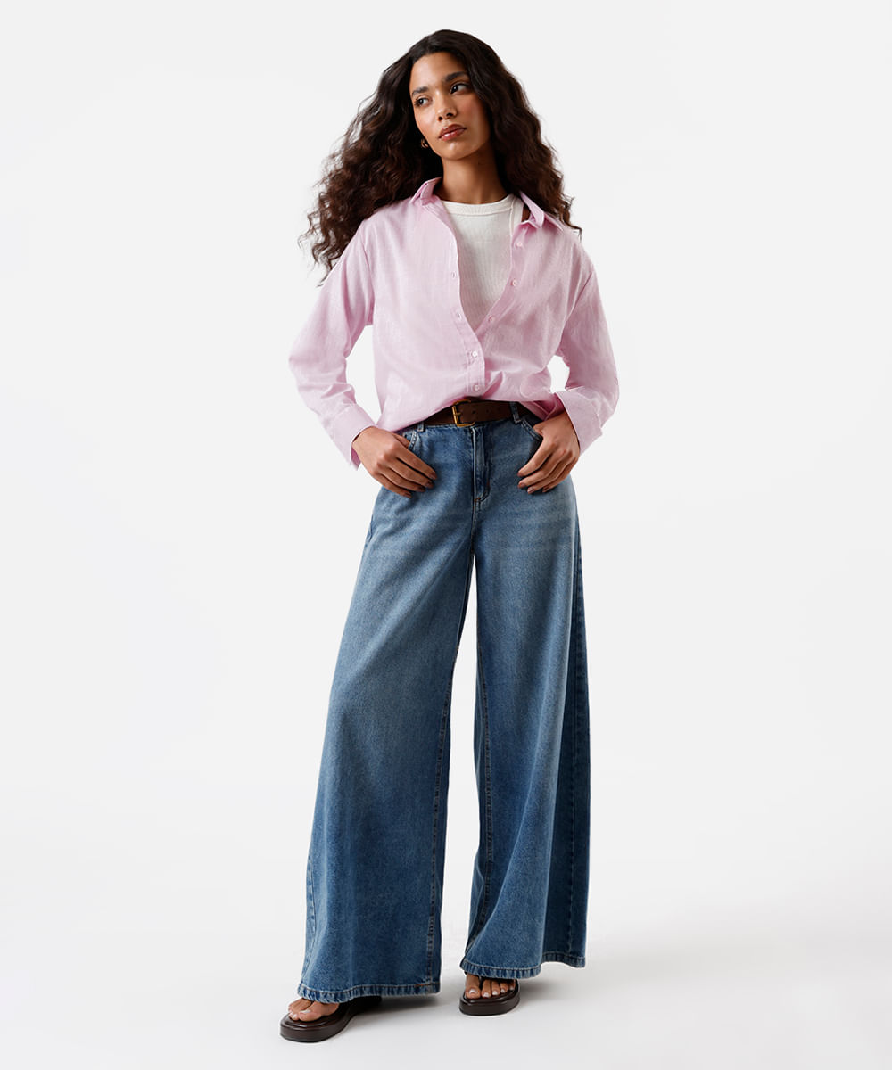 camisa feminina de algodão manga longa lilás