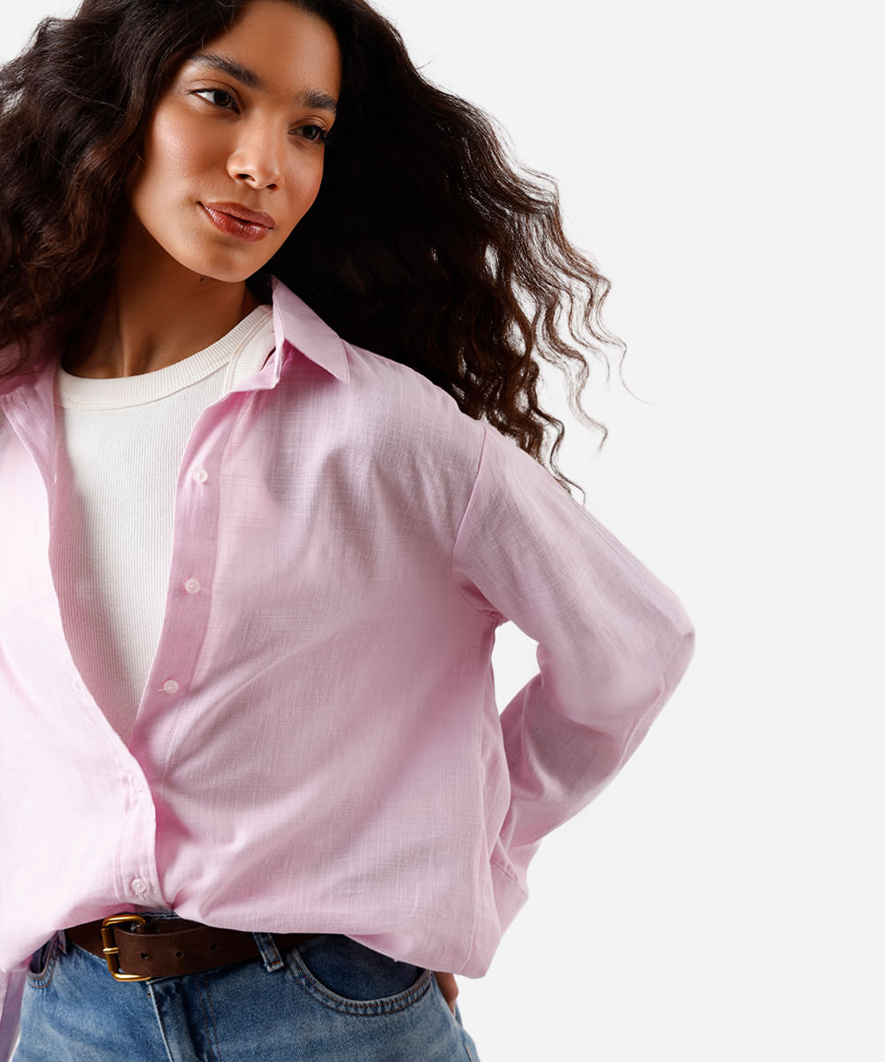 camisa feminina de algodão manga longa lilás